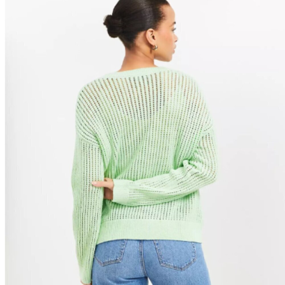 LOFT Green Open Stitched Sweater Size XS - Picture 3 of 10